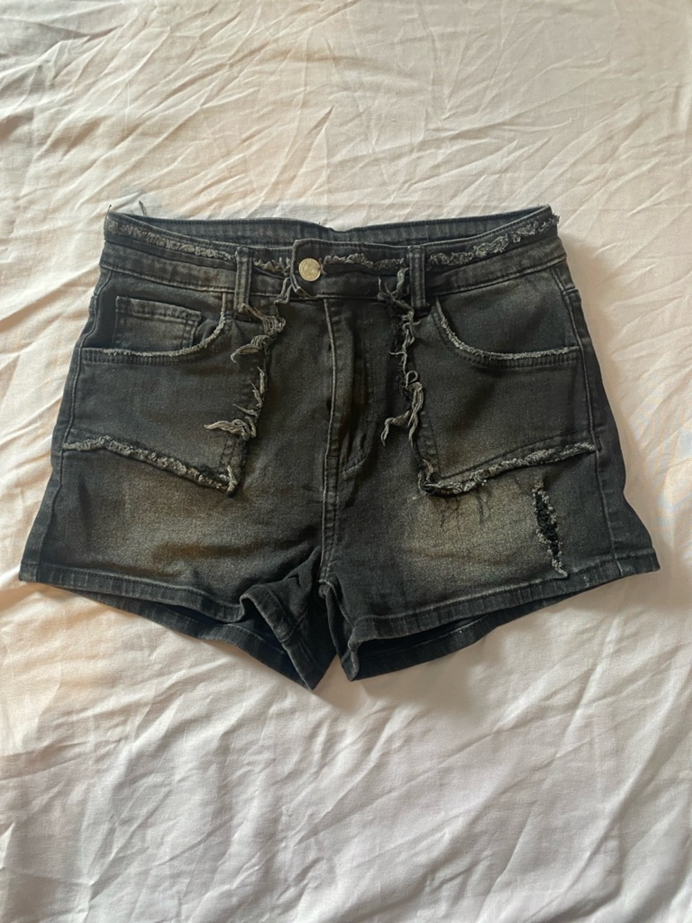 SHEIN Black Washed Distressed Denim Shorts